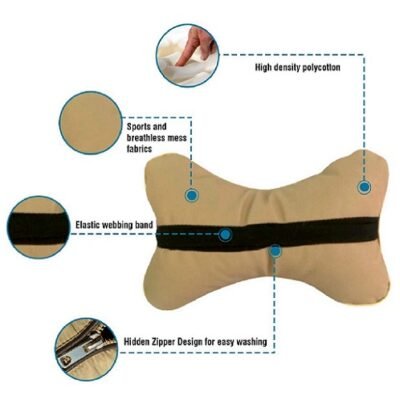 Car Neck Rest with Pillow Cushion for All Cars Beige Brown (Set of 4)