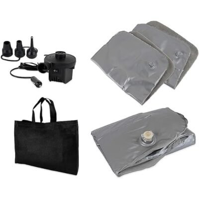 Multifunctional Inflatable Car Bed Mattress with Two Air Pillows, Car Air Pump and Repair Kit for Travel, Trips, Camping, Picnic, Pool & Beach | Universal Fit (Grey)