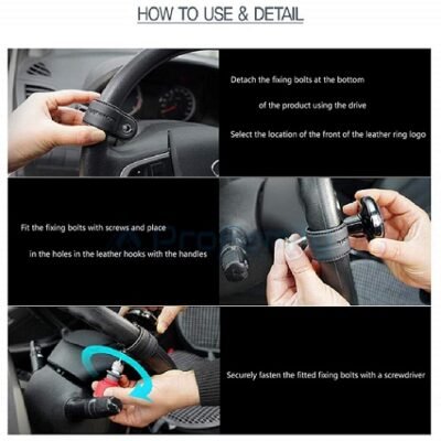 Blacksuit Handmade Leather Hook Universal Power Handle Steering Wheel Spinner Knob
