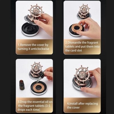 Solar-Powered Ship Steering Design Perfume/Air Freshener for Car Dashboard Decoration Accessory for Car (Pack of 1) (Red)
