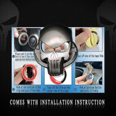 Metal Skull Design Car Push to Start Ignition Button Metal Cover Interior Universal Button Decoration Anti-Scratch Protective Sticker (Gery Skull)