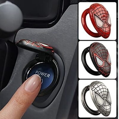 New Superhero Metal 3D Design Car Push to Start Ignition Button Cover Interior Universal Button Decoration Ring SP-Man (Black, 1 Pcs)
