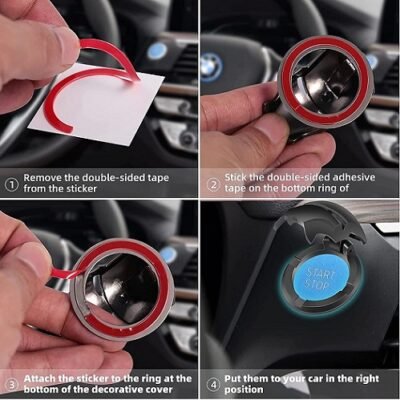 Car Engine Start Stop Button Cover Decorative Ring Push Start Button Ignition Protective Cover Universal Button Anti Scratch Decorative Stickers (Carbon Fibre)