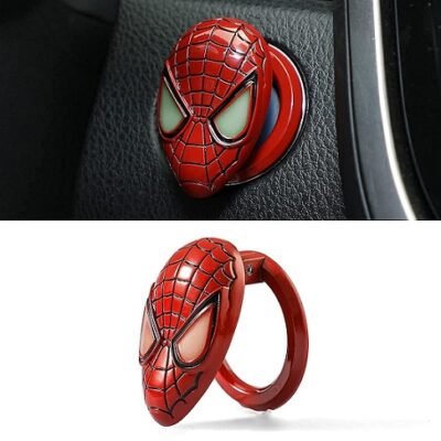 New Superhero Metal 3D Design Car Push to Start Ignition Button Cover Interior Universal Button Decoration Ring SP-Man (Red, 1 Pcs)