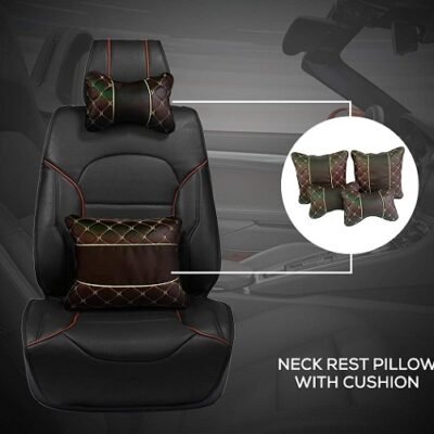 Car Cushions & Pillows with Neck Headrest Support Fit for All Car Seats, Home & Office (Set of 4, Brown)