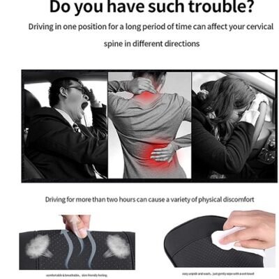 Universal Car Neck Rest Headrest Pillow Soft Cushion Cervical Pain Relief Support with Adjustable Straps for All Cars Driving Seat Office Chair Travel Pack of 2 (Black, Faux Leather)