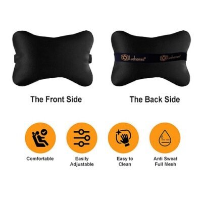 Car Pillows for Neck Back and Seat Rest Pack of 4 Black PU Faux Leather 2 PCs of Bone Car Cushions