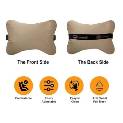 Car Pillows for Neck Back and Seat Rest Pack of 4 Cream PU Faux Leather 2 PCs of Bone Car Cushions