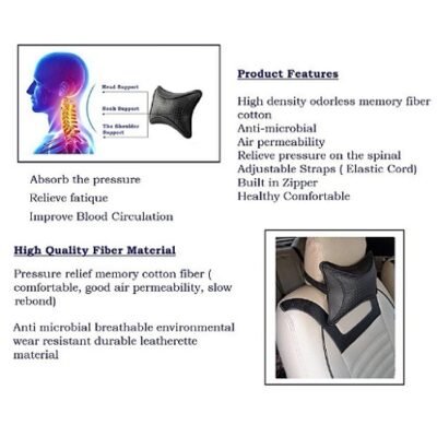 Black Leatherite Car Pillow Cushion (Rectangular, Pack of 2)