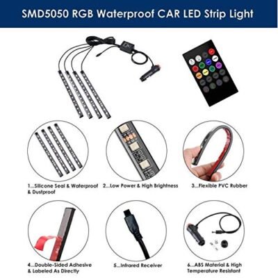 Strip Light Car Under Dash Interior LED Lighting Kit with Sounds Activated Wireless IR Remote Control for Maruti Suzuki Alto